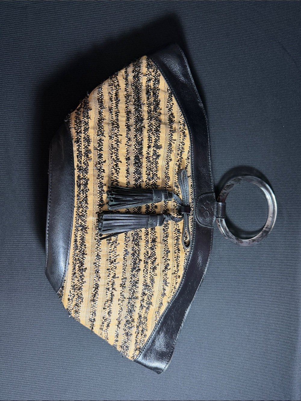 Patricia Nash Tan & Black Woven Tassel Wristlet Clutch